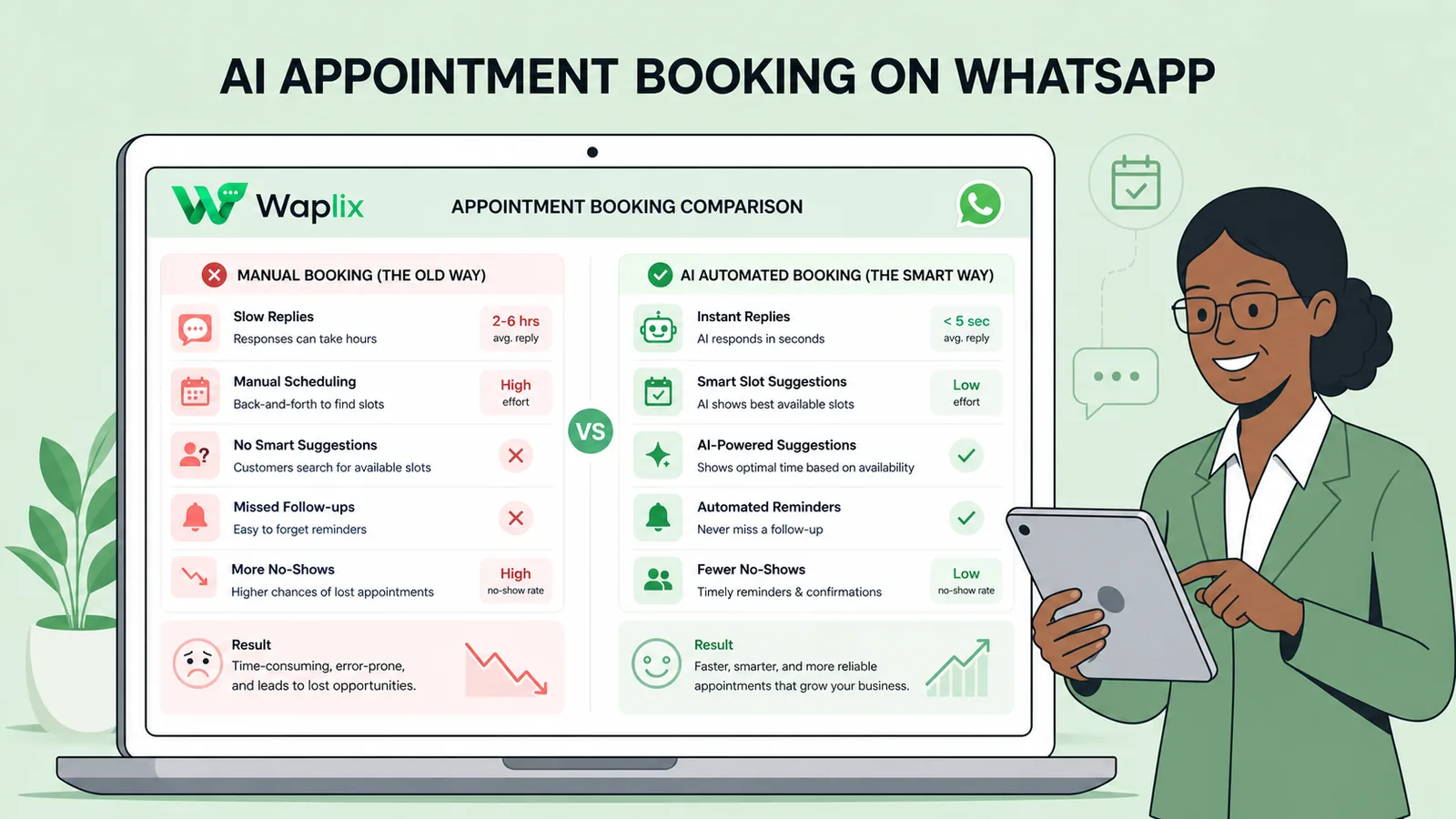 Comparison of scheduling forms versus interactive WhatsApp booking