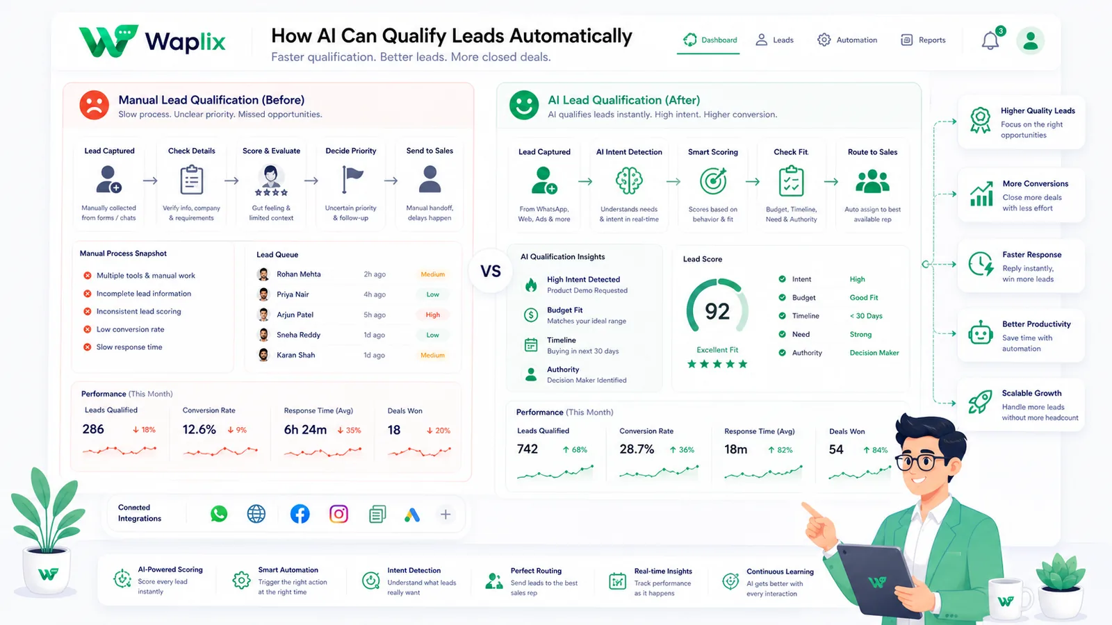 Comparison between manual lead review and automated qualification
